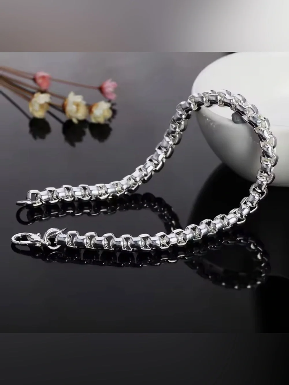 Italian Luxury Boutique 925 Sterling Silver Chain Bracelet Set 2 Pc NWOT
